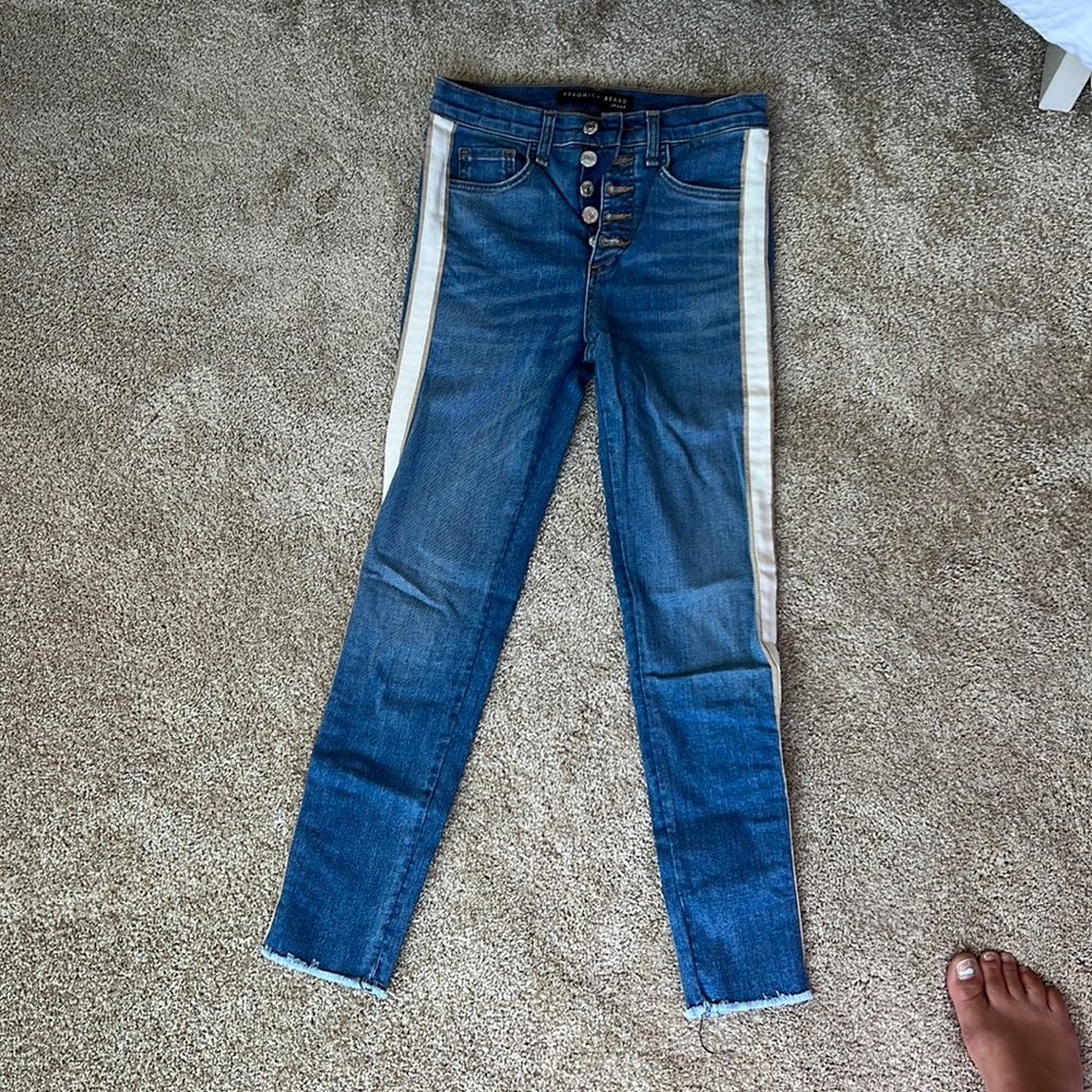 Veronica Beard ankle jeans with ribbon stripe